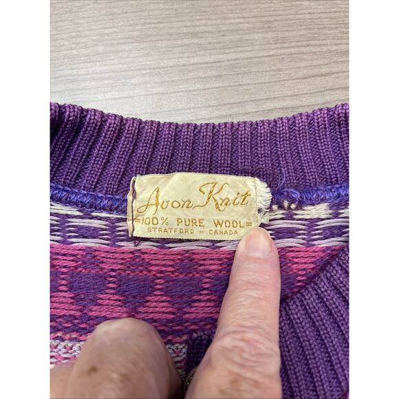 Avon Knit Women's 100% Pure Wool Purple Button Front Cardigan Med Canada - Picture 3 of 11